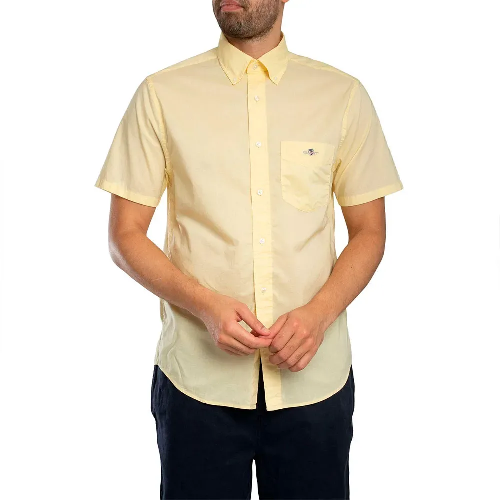 Camicia A Maniche Corte Reg Poplin Vanilla Yellow M - Gant - FashionsVida