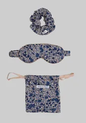 Ella Eye Mask Scrunchie Aster Print Set In Blue - One Size
