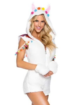 Heißes Lama-Damenkostüm mit Kapuze weiß-bunt - LEG-AVENUE - FashionsVida