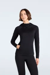 Womens Merino Hoodie - Black - Black - Size: 12