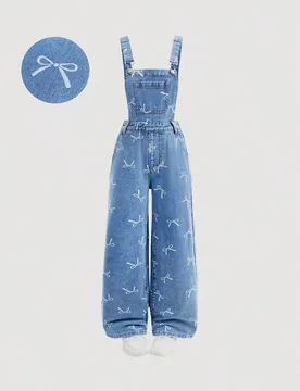 Peto de mezclilla azul con diseño de lazo para niñas preadolescentes, ropa casual de moda Y2K, vintage y cool para volver a la escuela, universidad - Shein - FashionsVida