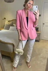Womens Long Sleeve Pocket Blazer - Pink - Size 14 Uk