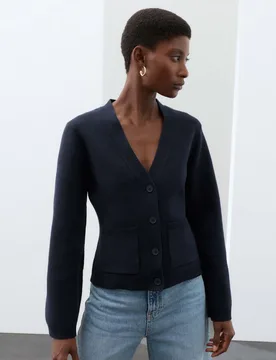 Cotton Blend V-Neck Cardigan Midnight Navy female - Autograph - FashionsVida