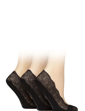Women's 3 Pair Glenmuir Lace Shoe Liner Socks Black 4-8 - Black - Size: Small - SockShop - FashionsVida
