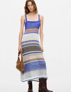 Robe longue en maille, , Bleu, XS