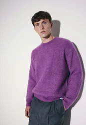 Oversized Rundhalspullover mit Mohair Lila S