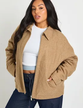 Womens Plus Wool Look Oversized Jacket - Tan - Size 28 Uk - Boohoo - FashionsVida