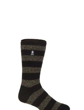 Mens 1 Pair SOCKSHOP 2.3 TOG Patterned and Plain Thermal Socks Palermo Chunky Stripe Black / Olive 6-11 - Black - Size: 6-11 Mens - Heat Holders - FashionsVida