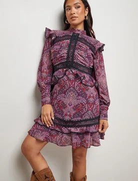 Womens Petite Ruched Bodice Trim Detail Mini Dress - Multicolour - Size 10 Uk - OASIS - FashionsVida