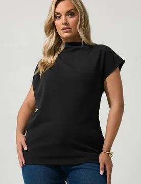 Women's Drape Shoulder Top in Black Size: 20 - Black - Size: 20 - Yours - FashionsVida