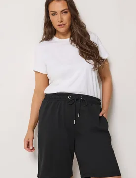 Women's Drawstring Shorts in Black Size: 26-28 - Black - Size: 26-28 - Yours - FashionsVida