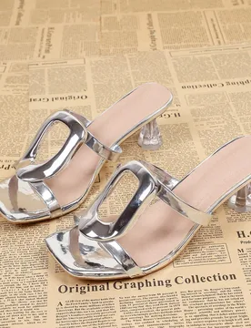 Sandalias de tacón alto para mujer con punta cuadrada y diseño calado, transpirables. Sandalias cómodas y versátiles de slip-on para el verano, ad - Shein - FashionsVida