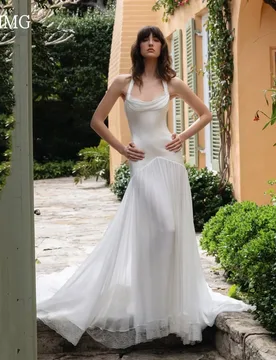 OIMG Ivory Halter A Line Wedding Dress Lace Sleeveless Bride Dresses Floor Length Wedding Gowns vestidos de festa Customized - Aliexpress - FashionsVida