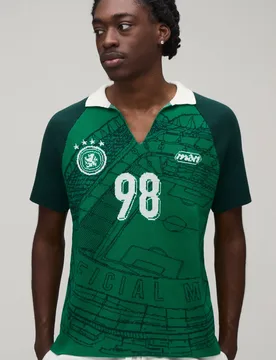 Men's Varsity Jacquard Sports Raglan Knitted Polo Green Size X-Large Green XL - boohooMAN - FashionsVida