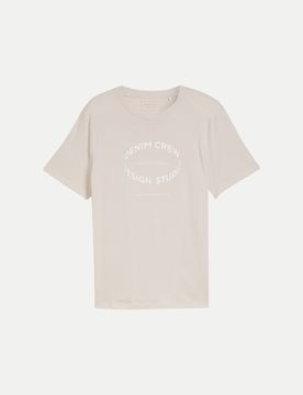Basic T-Shirt mit Logo Print Beige L