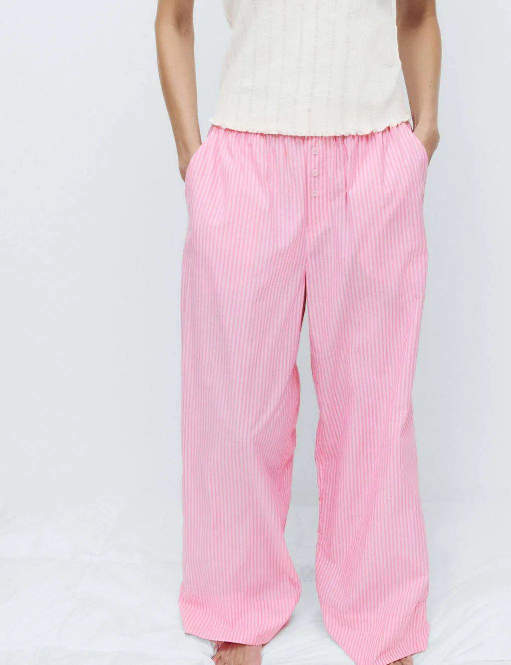 Pure Cotton Striped Pyjama Bottoms Medium Rose female - M&S - FashionsVida