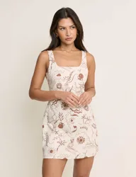 Cotton Rich Printed Mini Shift Dress Cream Mix female