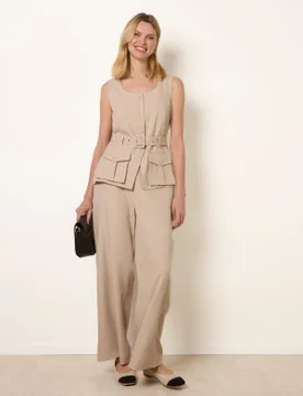 Tailored Pocket Two-Piece Co-Ord Set - M / STONE - female - Blue Vanilla - FashionsVida