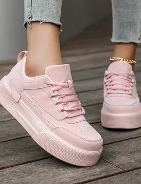 Zapatillas de skateboard de mujer de unicolor minimalista con detalle de parche y lazo delantero, de punta redonda, plataforma cómoda y versátil par - Shein - FashionsVida