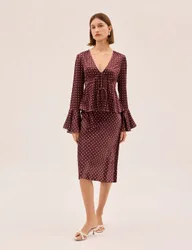 Polka Dot Midi Slip Skirt Brown female