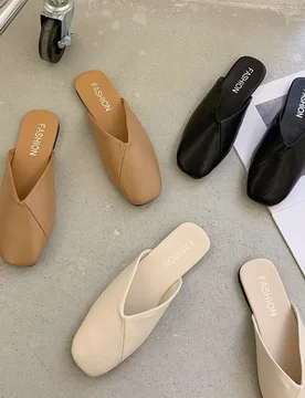 Women Mules Summer Elegant Square Closed Toe Flat Slippers Female Shoes Casual Leather Black White Slides Plus Size 35-43 - Aliexpress - FashionsVida
