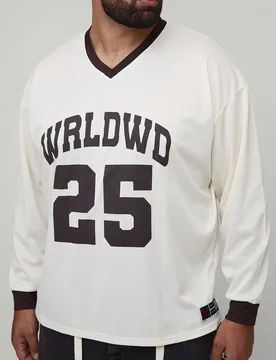 Herren Plus Oversized WRLDWD Print Langarm-Sport-T-Shirt White Größe 2XL - boohooMAN - FashionsVida