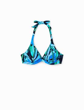 Top bikini tropical, Mujer, Azul, XS