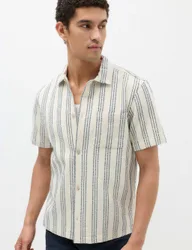 Pure Cotton Textured Short Sleeve Shirt Natural Mix male