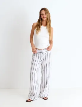 Pantalón largo de mujer de rayas con eyelets - Brownie - FashionsVida