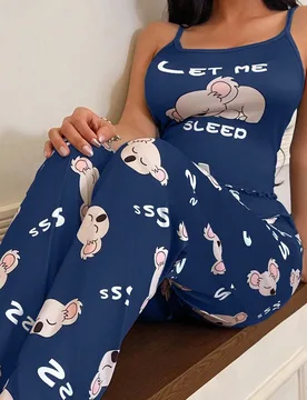 Set de pijama de 2 piezas con estampado de koala lindo que incluye camiseta de tirantes y pantalones. Conjunto de pijama lindo para mujer, conjunto de - Shein - FashionsVida