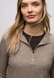Shirt mit Rippstruktur female Braun