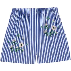 Short de mujer a rayas de algodón con bordado floral de perlas