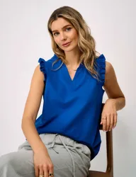 Jersey V-Neck Frill Detail Vest Top Bright Blue female