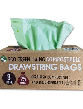 Compostable Drawstring Bags - 8L - 25 Bags - Eco Green Living - FashionsVida