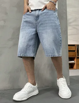 HEHCN Pantalones cortos de mezclilla minimalistas casuales con botones delanteros y bolsillos para hombres, estilo callejero americano vintage lavado - Shein - FashionsVida
