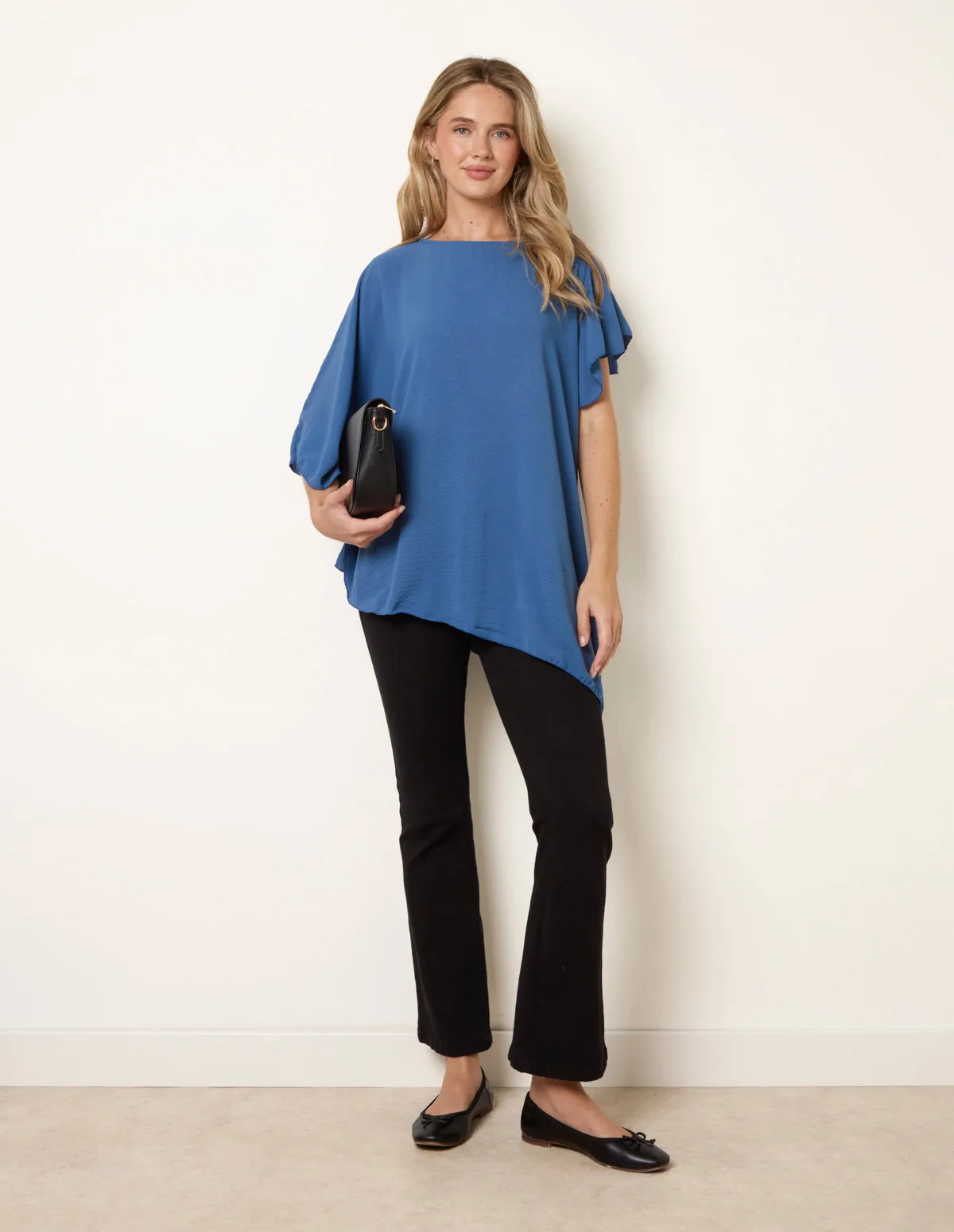 Short Sleeve Asymmetrical Top - ONE / DENIM - female - Blue Vanilla - FashionsVida