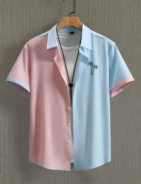 Camisa casual de manga corta de un solo pecho con color de contraste para hombres, vacaciones - Shein - FashionsVida