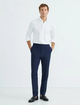 Pantalón hombre vestir regular fit lana liso azul - Mirto - FashionsVida