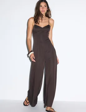 Jumpsuit mit Weitem Bein und Trägern Braun L - Stradivarius - FashionsVida