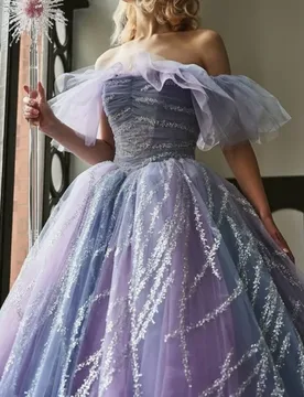 Shiny lavender purple Quinceanera Dress off-shoulder Glitter Crystal Decal Long tail Vestidos De 15 Quinceanera ﻿Customize - Aliexpress - FashionsVida
