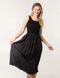 Round Neck Crinkled Dress - ONE / BLACK - female