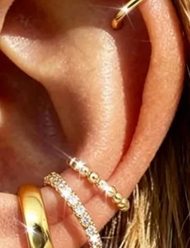 Juego de 4 piezas de brazaletes de oreja de circonita cúbica minimalista - Joyería apilable sin perforación, adecuada para uso diario y de oficina - Shein - FashionsVida
