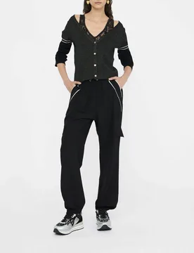 Cardigan Liu Jo Sport nero in maglia con dettagli in pizzo e lurex - Liujo - FashionsVida