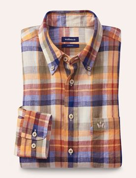 Pures Leinen Hemd, Regular Fit#noch offen: Größenlauf, Farbe Orange, 39/40, 100% Leinen Kent-Kragen Button-down Herren