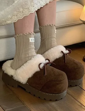 Women's Winter Soft Fleece-Lined Outdoor Slippers with Bow Detail: Fashionable Cotton-Lined, Warm, and Slip-Resistant - Aliexpress - FashionsVida
