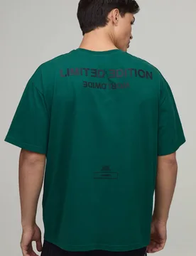 Men's Oversized Raised Limited Text T-Shirt Forest Size Small Forest S - boohooMAN - FashionsVida