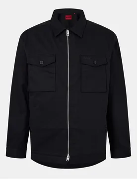 Hugo Mens Solid Patterned Shirt Jacket With Chest Pocket In Black - Size X-Small - Hugo Boss - FashionsVida