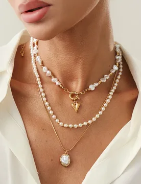 Golden Multi - Layer Pearl Necklace – Heart & Irregular Pearl Pendant Choker with Delicate Chain for Women 6444 - Aliexpress - FashionsVida