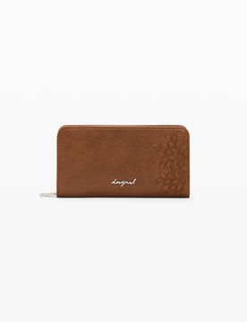Porte-monnaie moyen brodé, , PolyurÉThane, Marron, U