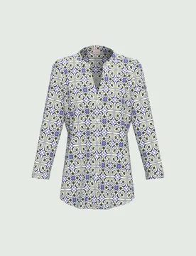 Blusa pervinca e lime in mussola di cotone stampa floreale con maniche a tre quarti - Emme Marella - FashionsVida